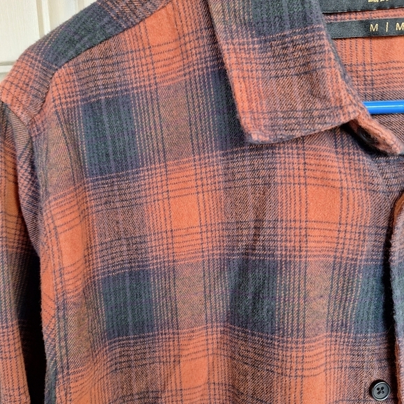 Cotton On Garments Flannel SzM Men's Shirt Orange/Blue Plaid V Neck Collar/Cuf - Picture 5 of 9
